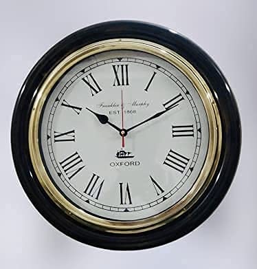 Nautical Warehouse Wooden Wall Clock Brass Ring Antique Look Designer for Home Decor e Office Colour Antique 16 inch