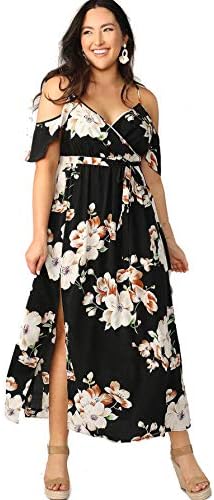 Milumia Women Plus Size Cold Shoulder Floral Maxi Bohemian Split Dress