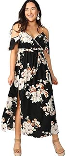 Milumia Women Plus Size Cold Shoulder Floral Maxi Bohemian Split Dress Black 3X
