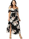 Milumia Women Plus Size Cold Shoulder Floral Maxi Bohemian Split Dress Black 3X-Large Plus