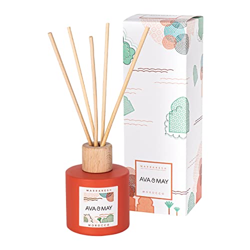 AVA & MAY Marrakesh Duftstäbchen (100ml) - Handgemachter Raumduft Diffuser mit holzig-aromatischem Duft nach Sandelholz, Mandel und Zimt - Duft mit Abenteuerfeeling Cover