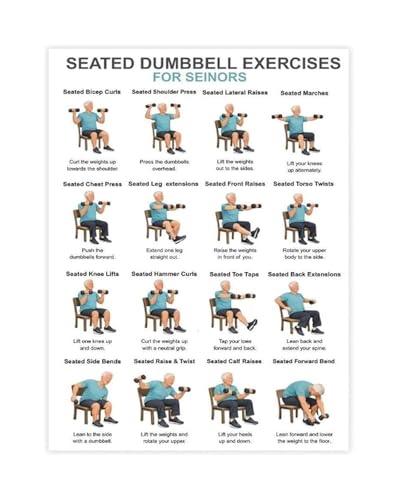 Seated Dumbbell Workout Chart Low Impact Strength Training Guide for All Levels Canvas Poster Fitness Wall-Art for Home Gym Deco