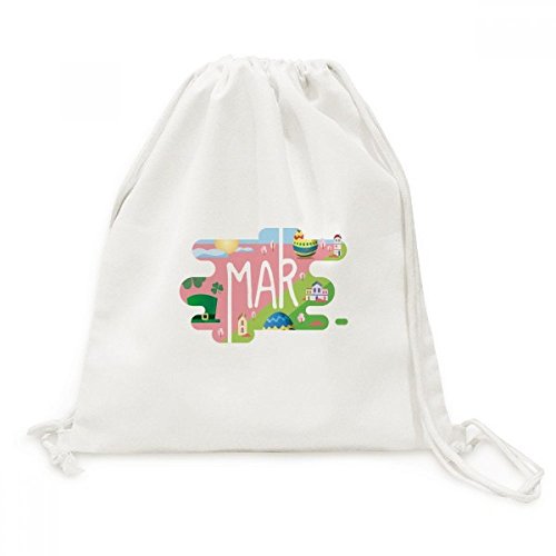 Sac à dos cordon en toile avec illustration Mars et saisons pour voyage et shopping du quotidien