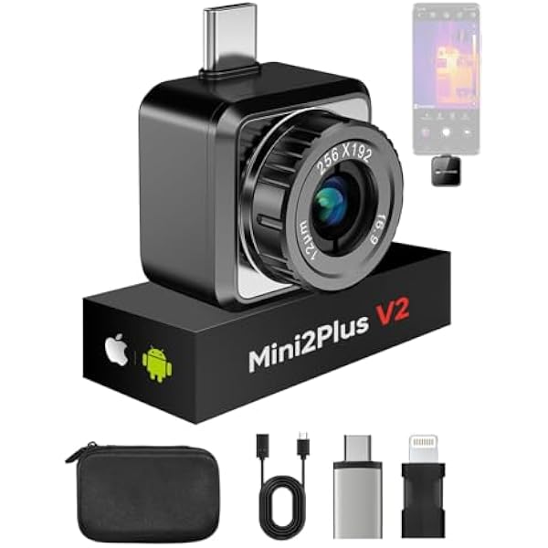 HIKMICRO Mini2PlusV2 kamera termowizyjna z ręcznym ustawianiem ostrości kompatybilna z systemami iOS i Android rozdzielczość SuperIR 256 x 192px 25 Hz USB-C Lightning obsługuje iPhone 15