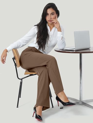 Image of Wide Leg Work Pants for Woman Stretchy Office Slack Dress Pants Business Trousers with Pockets