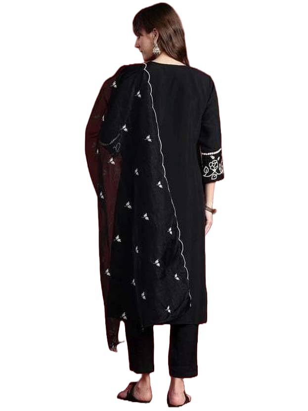 Image of Royal Export Women's Kurta Set | Viscose Silk Floral Embroidered Straight Kurta Pant Dupatta Set Kurta Sets for Women | Ladies Kurta Set