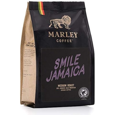 Smile Jamaica Medium Roast, 20% Jamaica Blue Mountain Blend, Ground Coffee, Marley Coffee, from The Family of Bob Marley, Rainforest Alliance Certified, 227g Cover