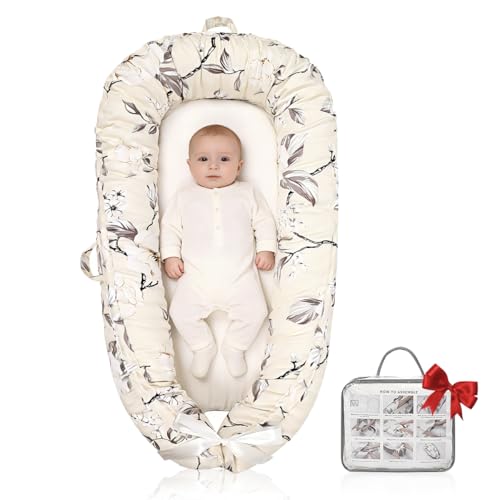 Baby Lounger | Organic Cotton Infant Lounger | Reversible, Adjustable & Portable Floor Lounger | Soft, Breathable, Washable Cover