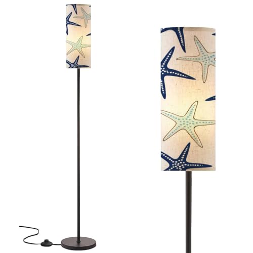 Coastal Blue Sea Stars Floor Lamp, Dimmable, Tall, White