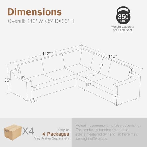 112" Linen Oatmeal Reversible Sectional Sofa with Detachable Cover, Living Room Couch