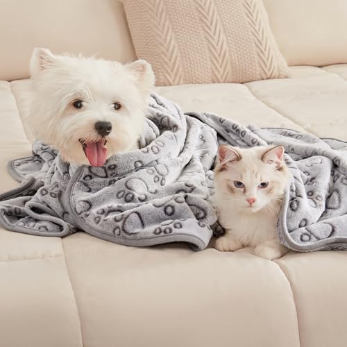 luciphia Hundedecke Katzendecken Waschbar Flauschig, 1 Pack 3 Decken Super Weich Fluffy, Kuscheldecke Fleece Haustier Decken für Hunde Katzen, Kann für Sofas, Autos, Betten, Liebe Pfote 40 * 60cm