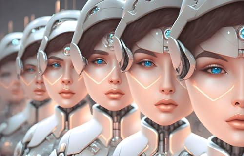Poster toile Row of Female Robots SERENDIPITP decor futuriste 58x90 cm
