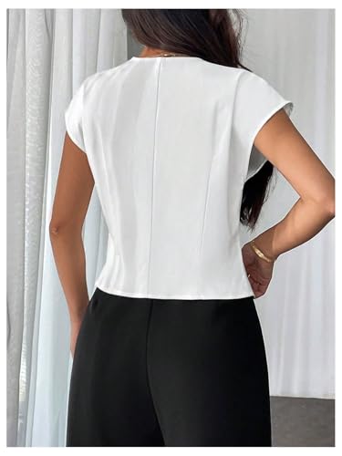 Milumia Women's Button Front V Neck Cap Sleeve Asymmetrical Hem Office Blazers2