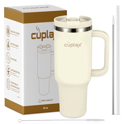 Cuplax 40oz Tumbler with Straw and lid Tumbler with Straw and Handle,Leakproof 2-in-1 Airtight Lid Double Walled Stainless Steel,Insulated Cup for Cold&Hot Drinks,Travel Mug with Handle