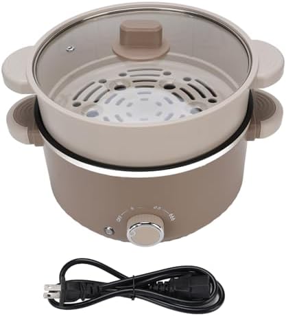 Multifunctional Electric Cooker, Food Grade Nonstick Coating Material 3L Electric Hot Pot with Steam Basket for Stir Fry Steak Noodles Soup(800W) (US Plug)
