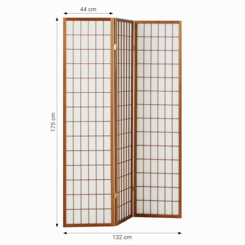 Foto von Homestyle4u 161, Paravent Raumteiler 3 teilig, Holz Braun Tabak, Reispapier Weiß, Höhe 175 cm