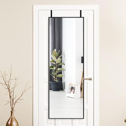Image of Alpen Mirror Full Length - Over The Door Hanging, 47x14 Inches Hanging Door Mirror Full Body, No Drill Installation, Suitable for Bedroom & Closet, Black