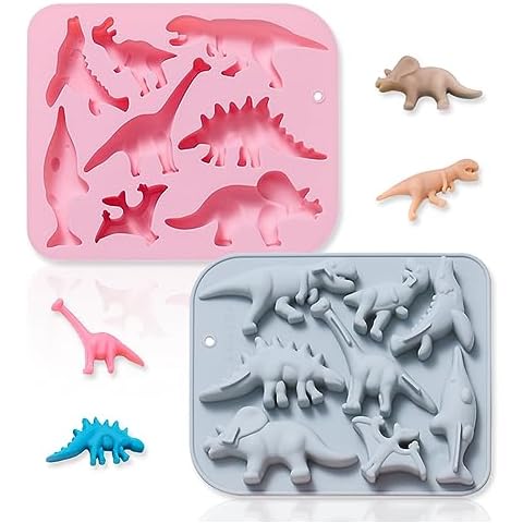 Jomihoney 2Pcs Cute Dinosaur Silicone Cake Molds Kid's Cartoon 3D Dino Chocolate Gummy Tray 8 Cavity Candy Fondant Mould Cake Baking Decorating Tools DIY Handmade Soap for Cupcake Topper Decor Cover