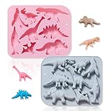 2Pcs Cute Dinosaur Silicone Cake Molds Kid's Cartoon 3D Dino Chocolate Gummy Tray 8 Cavity Candy Fondant Mould Cake Baking Decorating Tools DIY Handmade Soap for Cupcake Topper Décor