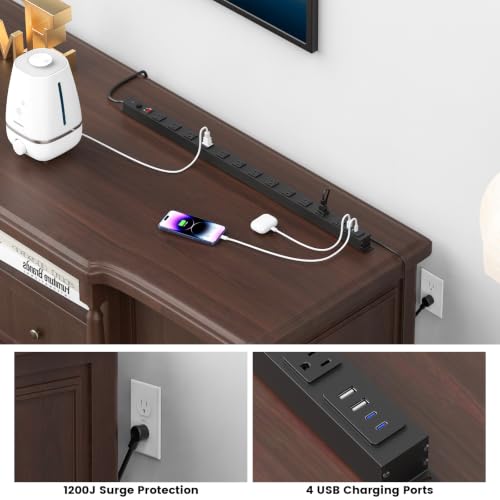 HHSOET Extensión eléctrica larga de escritorio con puertos USB C, negro, 4FT miniatura 3