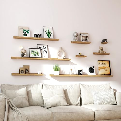 Image of Oak Floating Shelves for Wall Decor, 48 in Shelf with Lip, 2 Set