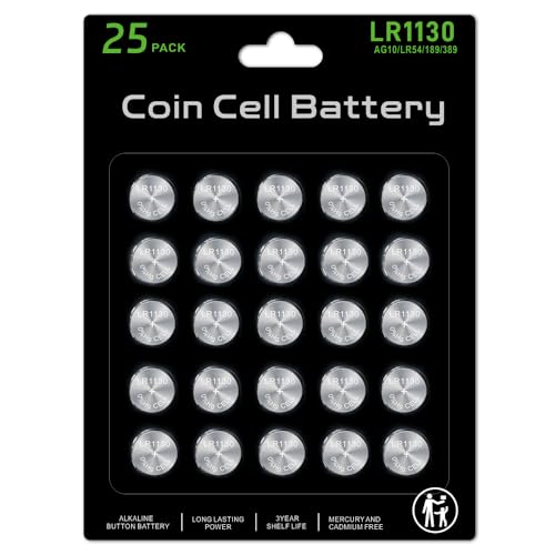 25 Pack LR1130 Battery AG10 Battery??High Capacity? l1131f SG10 389 189 LR54 V10GA Premium Alkaline Battery 1.5V Button Coin Cell Batteries