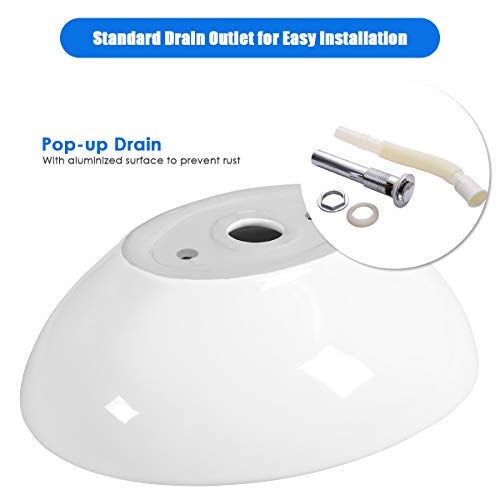 Giantex Vessel Sink 16X13 Inch Basin Porcelain W/Pop Up Drain Oval Bathroom Ceramic Sink Bowl #TOP4