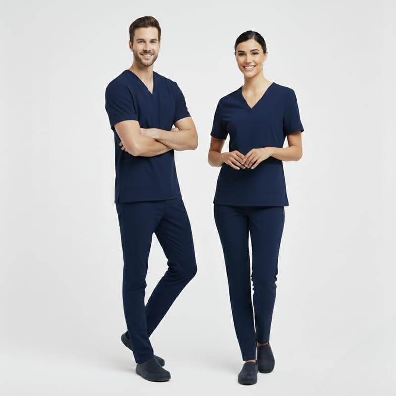 Image of TrendyUniform Unisex Regular Fit Polyester Cotton Scrub Suit for Componder| V-Neck Top and Drawstring Pant |Half Sleeves Hospital Uniform for Doctors, Nurses and Dentist, OT