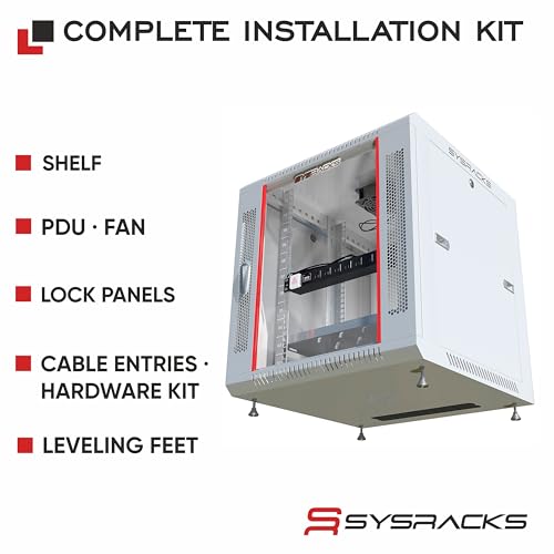 Image of 12U Wall Mount Server Rack Cabinet 24 inch Deep, 19 inch Network & AV Enclosure for Home Lab with Fan, PDU, 1 Shelf, Locking Glass Door