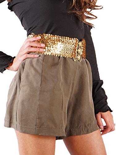 Anna-Kaci Women's Sparkly Glitter Sequin Wide Stretch Elastic Belt Accessory,Gold,One Size #TOP2