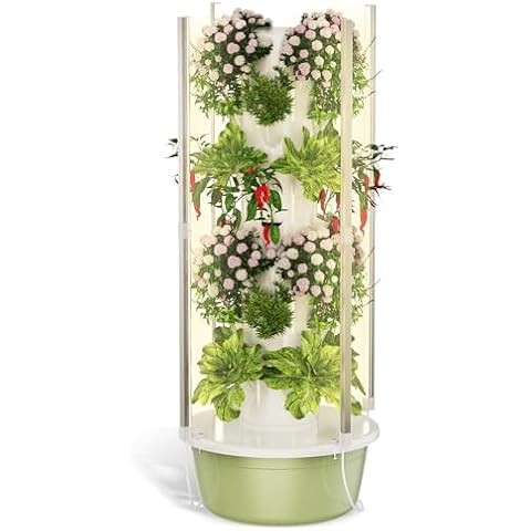 BAOSHISHAN Hydroponics Growing Tower, 7-Layer 28pod Hydroponic Tower with Foldable LED Light, Space-Saving Indoor Vertical Hydroponics Growing System for Vegetable Herb Fruit Cover