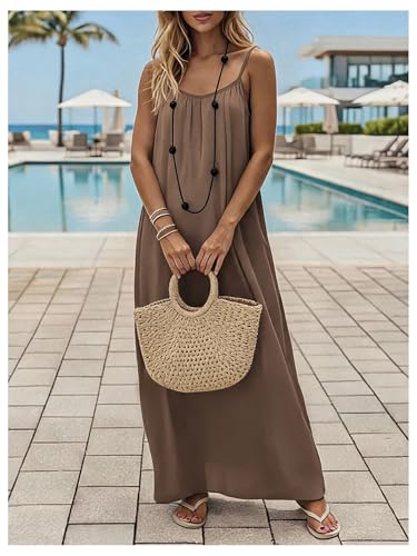 Image of SHENHE Women's Open Back Spaghetti Strap Beach Maxi Dress Loose Flowy Vacation Sundress