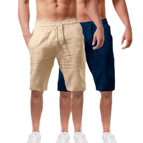 Pantalon 3/4 pour homme en coton et lin léger style bermuda