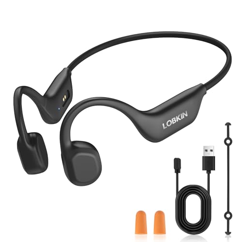 LOBKIN Écouteurs à Conduction Osseuse, IPX6 Étanche Casque Conduction Osseuse Oreille Ouverte Bluetooth 6.0 avec Mic, Casque Osseux sans Fil pour Course à...