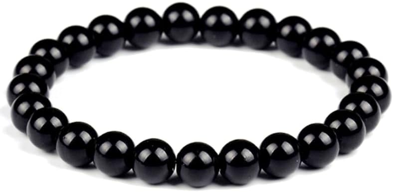 Natural Black Onyx 8mm Round Shape Smooth Cut Beads Stretchable Bracelet for Men & Women.|HS_Stbr_01491