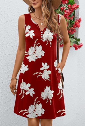 Image of Ladlop Summer Dresses for Women 2026 Beach Loose Casual A Line Dress Sleeveless V-Neck Sundress with Pockets