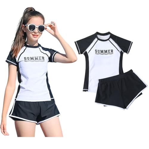 Girls Short Sleeve Rash Guard Sets Swimsuits Two-Piece Beach Swimwear Quick Dry Bathing Suits UPF 50+ 8-16 Years