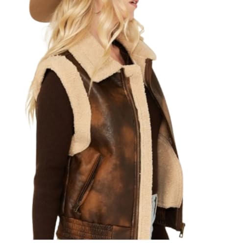 Vintage Western Leather Vest for Women, Distressed Brown Cowboy Vest, Women's Rustic Shearling Jacket3