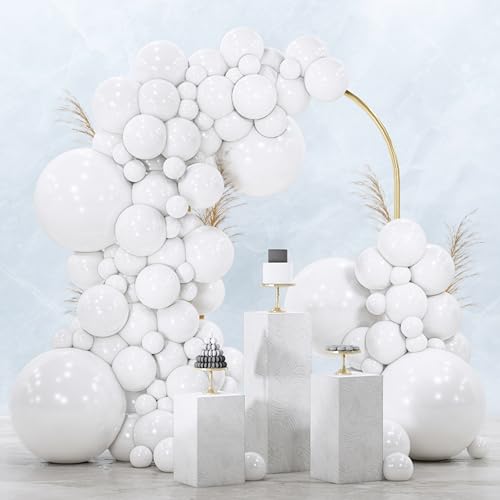 Image of PartyWoo White Balloons 100pcs Different Sizes Pack of 18 12 10 5 Inch Matte White Latex Balloon Arch Kit Garland for Wedding Bridal Graduation Baby Shower Birthday Party Decorations White-Y13