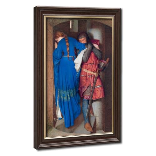 The Meeting on Turret Stairs Painting by Frederic William Burton Posters Prints Canvas Deco Paintings Vintage Wall Art For Offices Living Rooms And Bedrooms Hanging Frame 8" L X 12" W