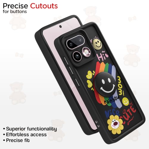 Image of Pikkme Back Cover for Realme 16 Pro Plus 5G | Soft Silicone| Cute Rainbow Smile & 3D Cartoon Flower Design | Shockproof Raised Camera Protection Bumper Case (Black)