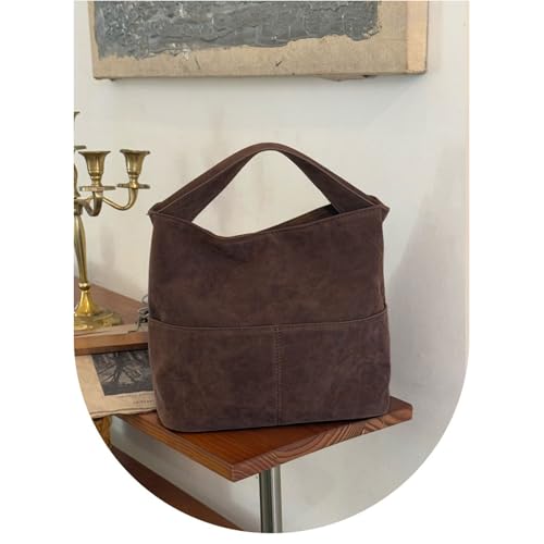 Bolso tipo Bucket marrón para mujer en gamuza sintética miniatura 6