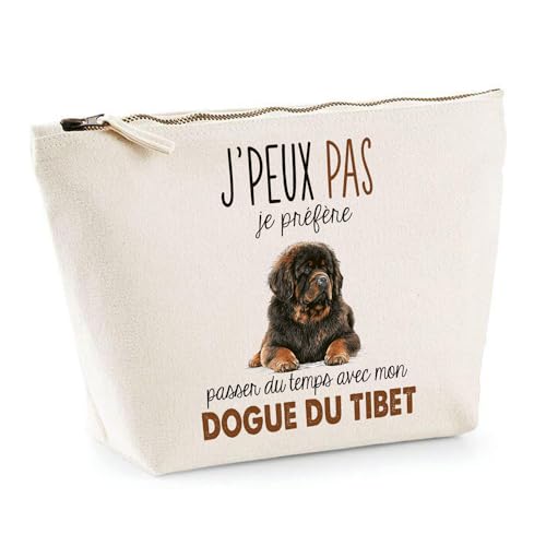 Trousse Chien Passer du Temps | Idée Cadeau Original pour Propriétaire de Chien | Pochette Maquillage Toilette Make-Up Personnalisé (Dogue du Tibet)