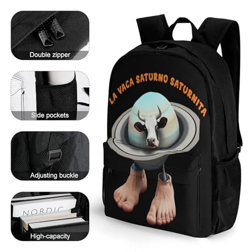 La Vaca Saturno-Saturnita Merch Backpack With Pocket Italian-Brainrot Meme Travel Backpack 42x30.5cm3
