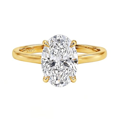 Women's Rings 925 Sterling Silver Gold Plated Oval CZ Jewelry Gift for Her