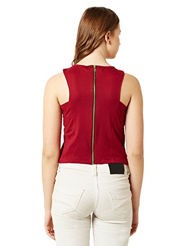 Image of Miss Chase Women's Maroon Sleeveless Crop Top