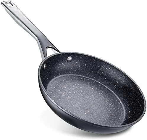 Non Stick Frying pan 24cm, Non-Stick Coating, Induction Frying Pan with Stainless Steel Handle, Oven Proof, Frying Pan for Induction Hobs, Omelette Pan Less Oil Fumes, Easy to Clean, Black