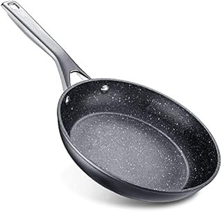 Non Stick Frying pan 24cm, Non-Stick Coating, Induction Frying Pan with Stainless Steel Handle, Oven Proof, Frying Pan for Induction Hobs, Omelette Pan Less Oil Fumes, Easy to Clean, Black