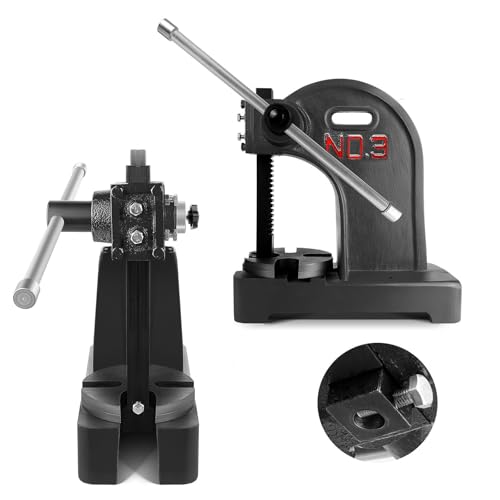 Mini Arbor Press, 3Ton Arbor Press with Solid Steel Anvil Plate, Rustproof Cast Iron Hand Arbor Press, Versatile Bench Press Tool for Garage, Workshop, Repair and Craft Projects