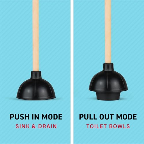 SteadMax Heavy Duty Toilet Plunger, Commercial Grade Double Thrust Force Rubber Cup with Wood Handle (22